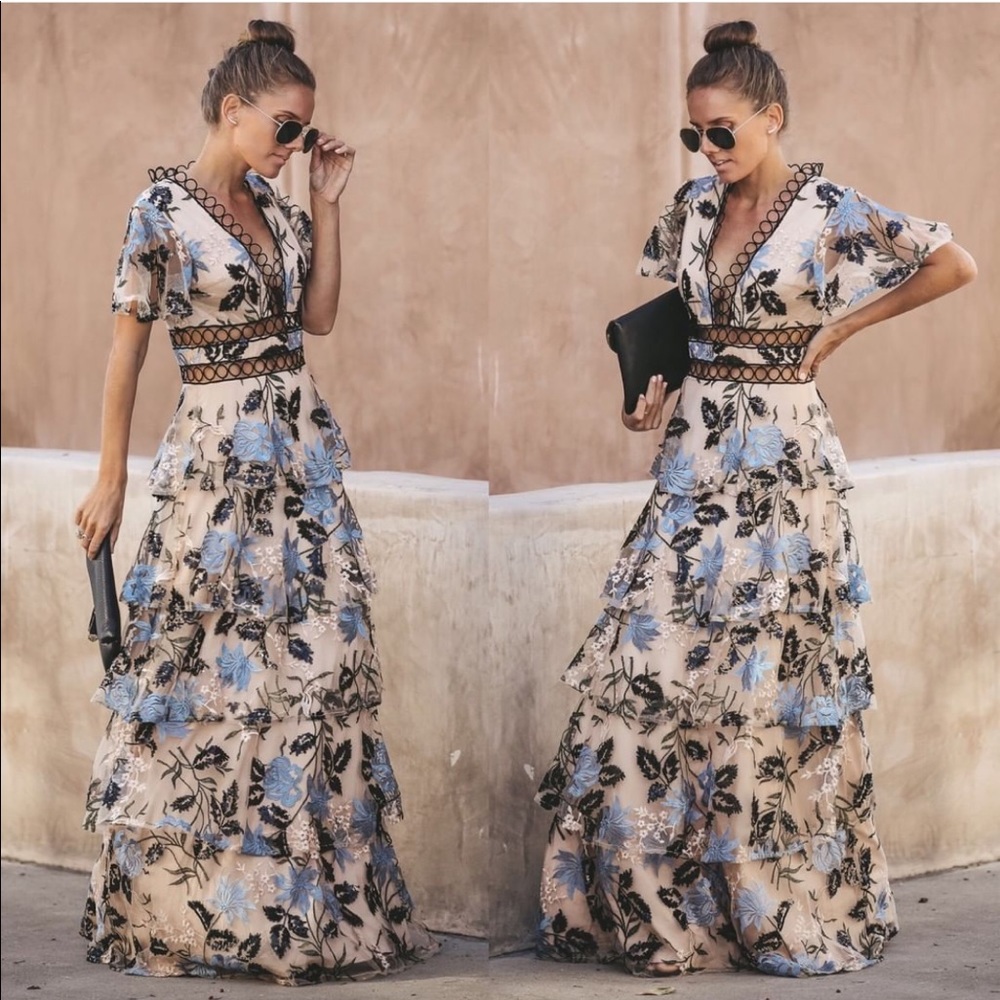 Vici Deco Embroidered Sequin Appliqué Maxi Dress